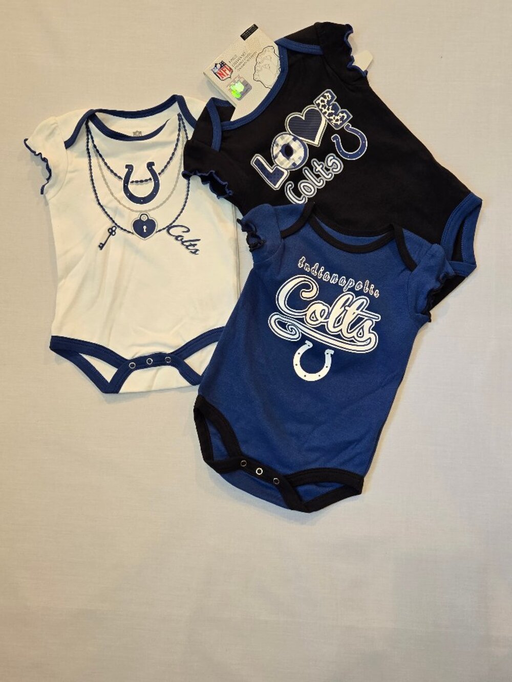 NWT NFL Indianapolis Colts Baby 3-Piece Bodysuit Set 12M